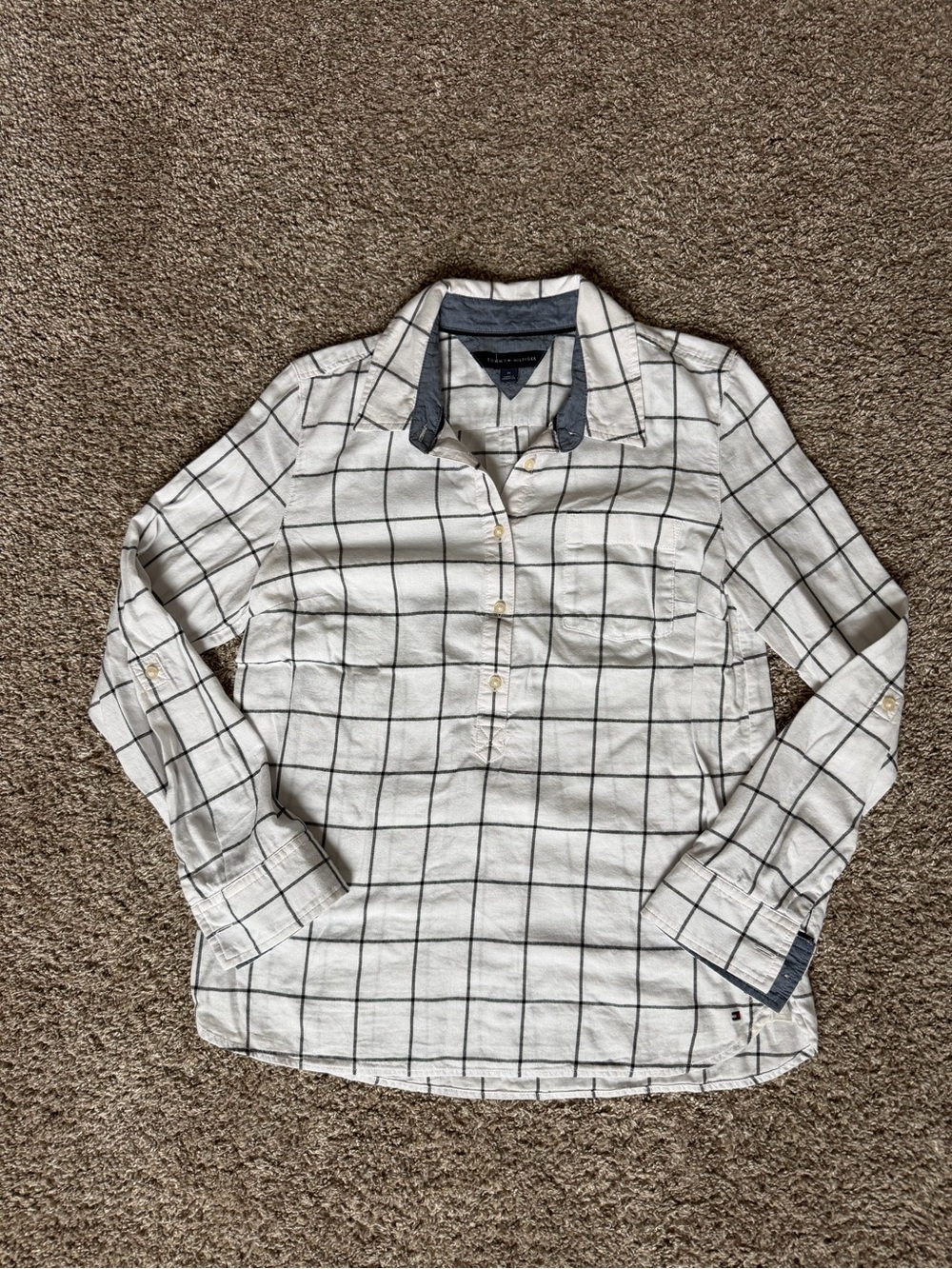 Tommy Hilfiger White Windowpane Long-Sleeve Shirt